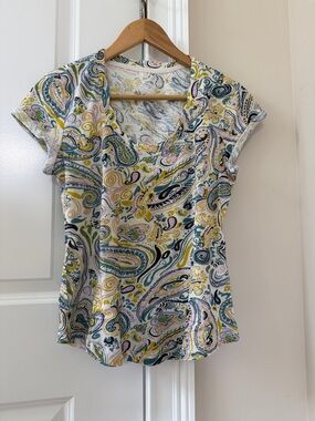 Pilcro Multicolor Paisley V-Neck Short Sleeve Top